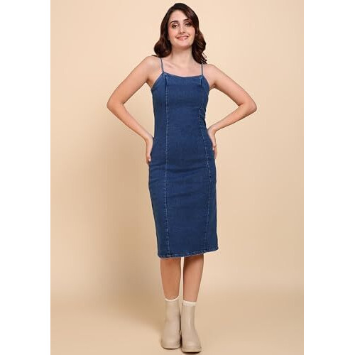 Nifty Women's Denim Stretchable Bodycon Dress (1476_Bta_M_Medium_Blue_Medium)