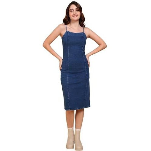 Nifty Women's Denim Stretchable Bodycon Dress (1476_Bta_L_Medium_Blue_Large)