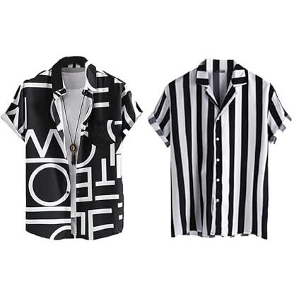 Lookmark Men's Cotton Blend Casual Beach Wear Shirts | Stylish Printed Shirts For Men | Comfortable Summer Wear | Party, Vacation & Daily Casuals (Pack Of 2) (Printed Shirt Adam Black-Zebra-S)