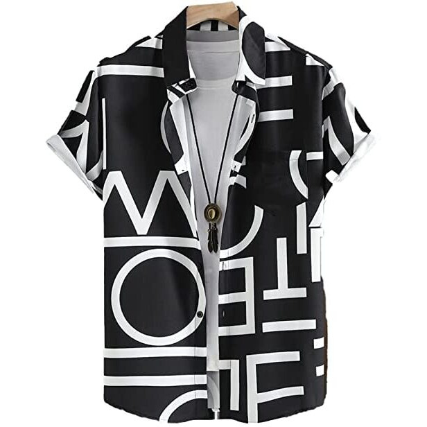 Lookmark Men's Cotton Blend Casual Beach Wear Shirts | Stylish Printed Shirts For Men | Comfortable Summer Wear | Party, Vacation & Daily Casuals (Pack Of 2) (Printed Shirt Adam Black-Craft-M)
