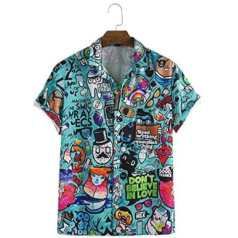 Lookmark Men's Cotton Blend Casual Beach Wear Shirts | Stylish Printed Shirts For Men | Comfortable Summer Wear | Party, Vacation & Daily Casuals (Pack Of 2) (Printed Shirt Adam Black-Craft-M)