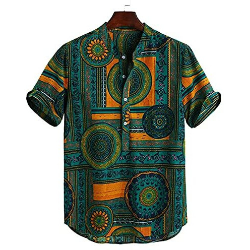 Lookmark Men's Cotton Blend Casual Beach Wear Shirts | Stylish Printed Shirts For Men | Comfortable Summer Wear | Party, Vacation & Daily Casuals (Pack Of 2) (Printed Shirt Adam Black-Rangoli-S)