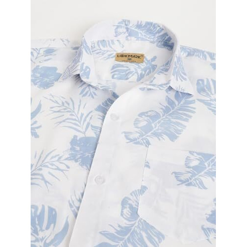 Lookmark Men's Cotton Blend Casual Beach Wear Shirts | Stylish Printed Shirts For Men | Comfortable Summer Wear | Party, Vacation & Daily Casuals (Pack Of 2) (Printed Shirt Blue Leaf-Zebra-S)