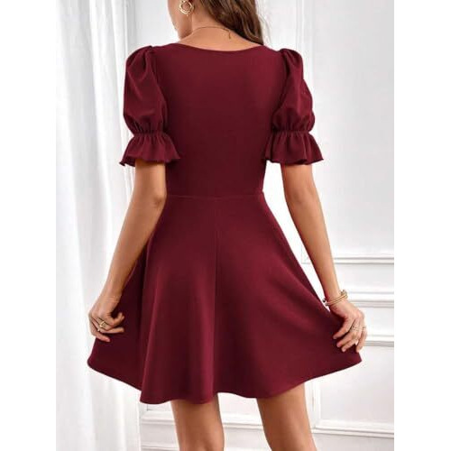 Leriya Fashion Women Soft Lycra Mid-Thigh Length Casual Dress (Lf-W.Dress-Wd1243_Red Small)