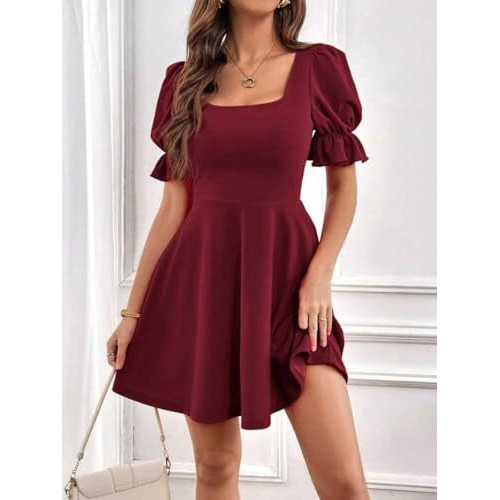 Leriya Fashion Women Soft Lycra Mid-Thigh Length Casual Dress (Lf-W.Dress-Wd1243_Red Small)