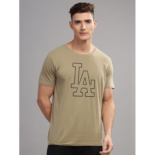 Adro Mens Printed T Shirt - Premium Cotton Graphic Printed Tshirt - Beige T-Shirt - Rn24-La-Be-M