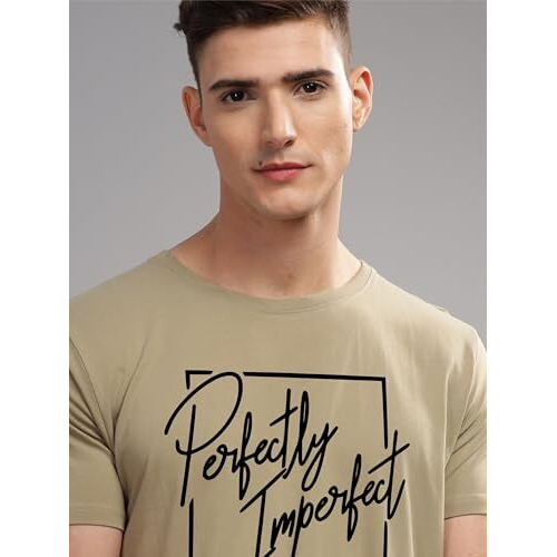 Adro Mens Printed T Shirt - Premium Cotton Graphic Printed Tshirt - Beige T-Shirt - Rn24-Fect-Be-M