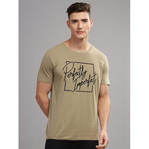 Adro Mens Printed T Shirt - Premium Cotton Graphic Printed Tshirt - Beige T-Shirt - Rn24-Fect-Be-L