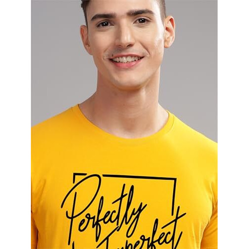 Adro Mens Printed T Shirt - Premium Cotton Graphic Printed Tshirt - Mustard T-Shirt - Rn24-Fect-Mu-2Xl