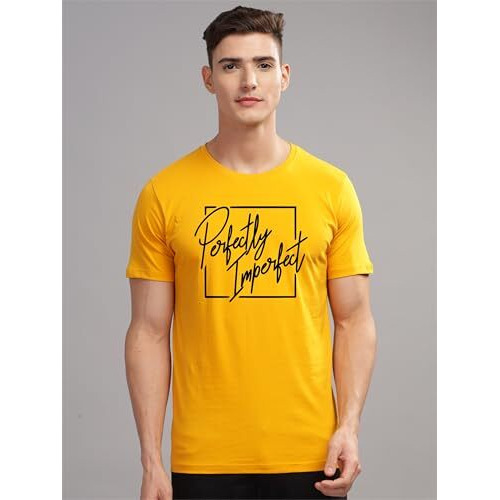 Adro Mens Printed T Shirt - Premium Cotton Graphic Printed Tshirt - Mustard T-Shirt - Rn24-Fect-Mu-2Xl