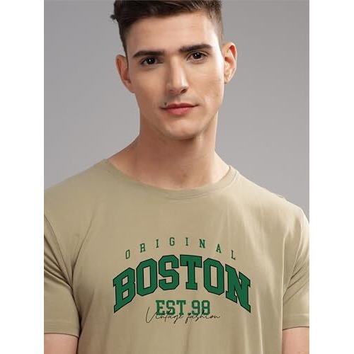 Adro Mens Printed T Shirt - Premium Cotton Graphic Printed Tshirt - Beige T-Shirt - Rn24-Bost-Be-S