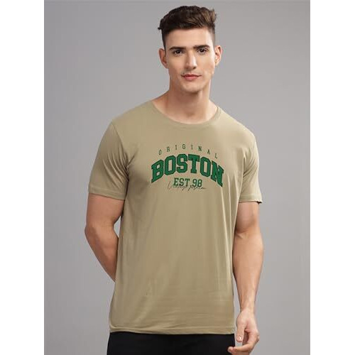 Adro Mens Printed T Shirt - Premium Cotton Graphic Printed Tshirt - Beige T-Shirt - Rn24-Bost-Be-S