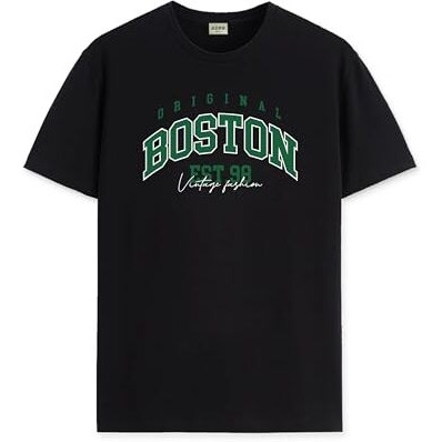 Adro Mens Printed T Shirt - Premium Cotton Graphic Printed Tshirt - Black T-Shirt - Rn24-Bost-Bl-M