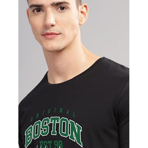 Adro Mens Printed T Shirt - Premium Cotton Graphic Printed Tshirt - Black T-Shirt - Rn24-Bost-Bl-M