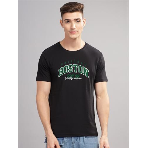 Adro Mens Printed T Shirt - Premium Cotton Graphic Printed Tshirt - Black T-Shirt - Rn24-Bost-Bl-M