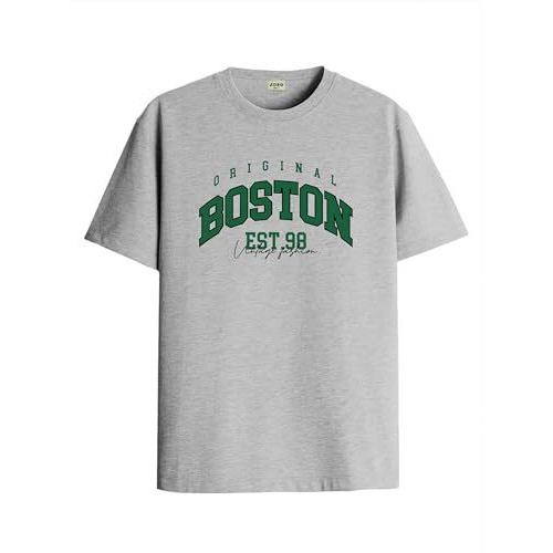 Adro Mens Printed T Shirt - Premium Cotton Graphic Printed Tshirt - Grey T-Shirt - Rn24-Bost-Gr-L