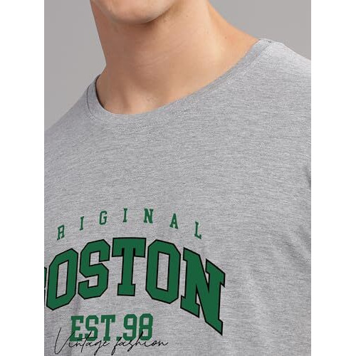 Adro Mens Printed T Shirt - Premium Cotton Graphic Printed Tshirt - Grey T-Shirt - Rn24-Bost-Gr-L