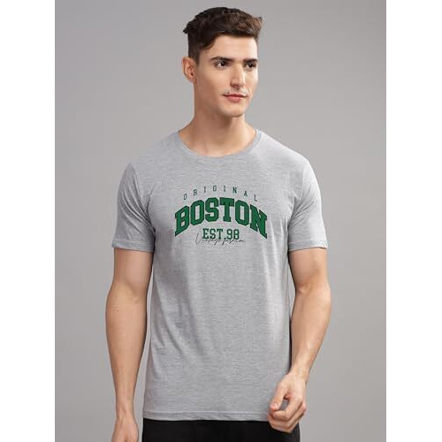 Adro Mens Printed T Shirt - Premium Cotton Graphic Printed Tshirt - Grey T-Shirt - Rn24-Bost-Gr-L