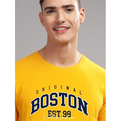 Adro Mens Printed T Shirt - Premium Cotton Graphic Printed Tshirt - Mustard T-Shirt - Rn24-Bost-Mu-M
