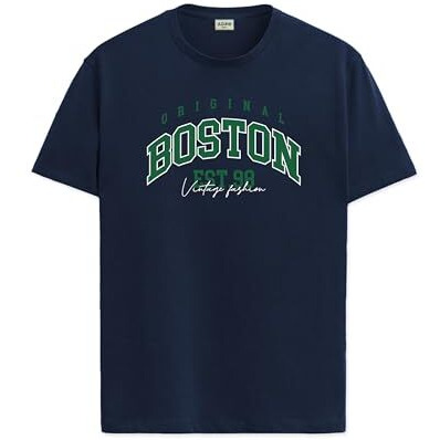 Adro Mens Printed T Shirt - Premium Cotton Graphic Printed Tshirt - Navy Blue T-Shirt - Rn24-Bost-Nb-M