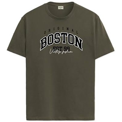 Adro Mens Printed T Shirt - Premium Cotton Graphic Printed Tshirt - Olive T-Shirt - Rn24-Bost-Ol-M