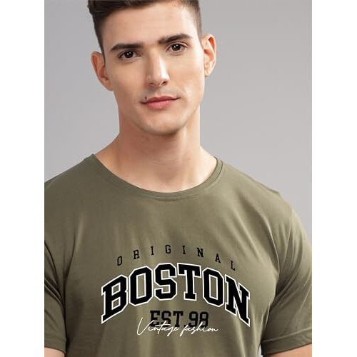 Adro Mens Printed T Shirt - Premium Cotton Graphic Printed Tshirt - Olive T-Shirt - Rn24-Bost-Ol-M