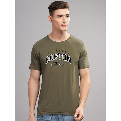 Adro Mens Printed T Shirt - Premium Cotton Graphic Printed Tshirt - Olive T-Shirt - Rn24-Bost-Ol-M