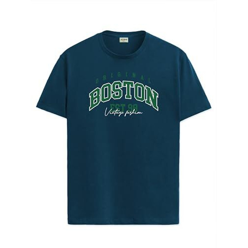 Adro Mens Printed T Shirt - Premium Cotton Graphic Printed Tshirt - Teal T-Shirt - Rn24-Bost-Sb-L