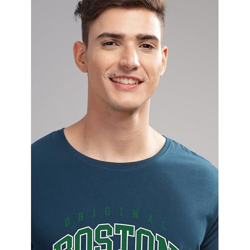 Adro Mens Printed T Shirt - Premium Cotton Graphic Printed Tshirt - Teal T-Shirt - Rn24-Bost-Sb-L