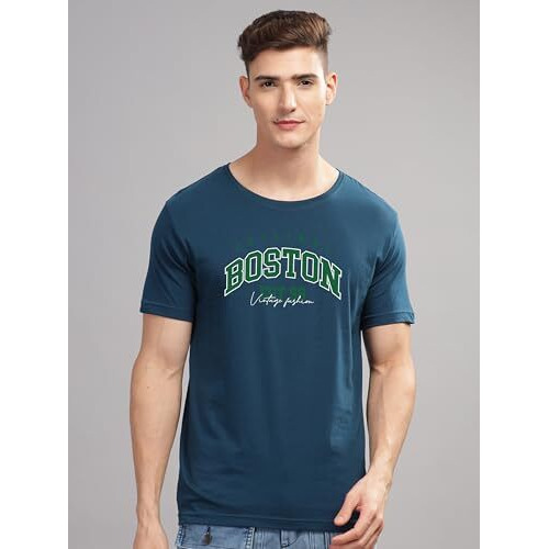 Adro Mens Printed T Shirt - Premium Cotton Graphic Printed Tshirt - Teal T-Shirt - Rn24-Bost-Sb-L
