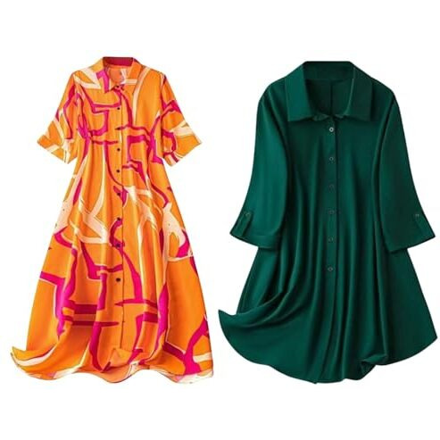 Leriya Fashion Rayon Women Above The Knee Western Dress (Lf-Wd1099&Wd1143_Green&Orange