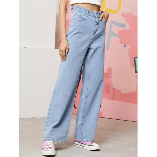 Kotty Womens Straight Button Solid Baggy Jeans(Blue,M)_Kttladiesjeans2915M