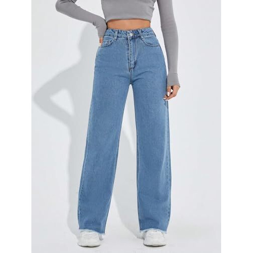 Kotty Womens Straight Button Solid Baggy Jeans(Blue,M)_Kttladiesjeans2827M