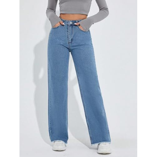 Kotty Womens Straight Button Solid Baggy Jeans(Blue,Xl)_Kttladiesjeans2827Xl