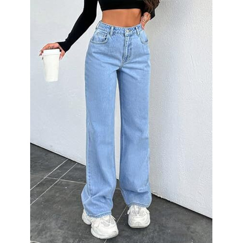 Kotty Womens Straight Button Solid Baggy Jeans(Blue,Xxl)_Kttladiesjeans2887Xxl