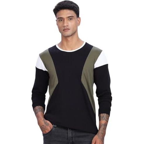 Adro Men Full Sleeve T-Shirt | Soft Cotton Tshirt For Men|Casual Fashion Multi Color Full Sleeve Round Neck Tshirt For Men|Fr24-Olbl-L
