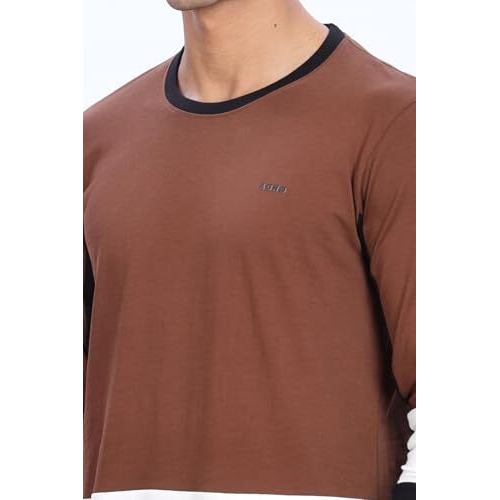 Adro Men Full Sleeve T-Shirt | Premium Cotton Tshirt For Men|Casual Fashion Relaxed Fit Full Sleeve Round Neck Tshirt|Fr24-Brws-M Brown, White