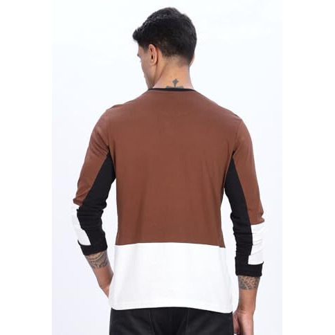 Adro Men Full Sleeve T-Shirt | Premium Cotton Tshirt For Men|Casual Fashion Relaxed Fit Full Sleeve Round Neck Tshirt|Fr24-Brws-M Brown, White