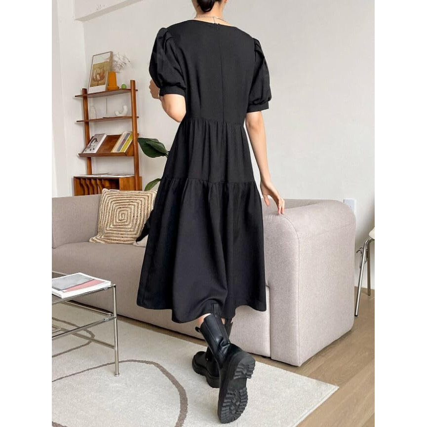 Leriya Fashion Poly Cotton Knee-Length Western Dress For Women (Lf-W.Dress-Wd1257_Black