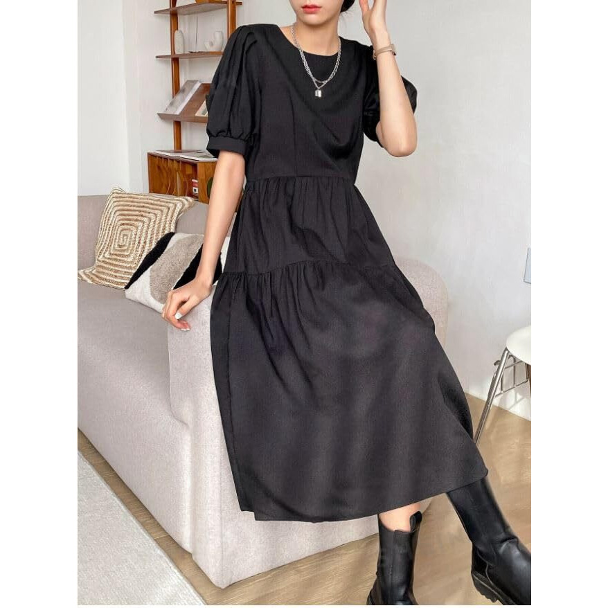 Leriya Fashion Poly Cotton Knee-Length Western Dress For Women (Lf-W.Dress-Wd1257_Black