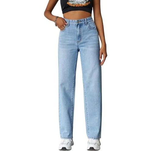 Kotty Women's High Rise Cotton Lycra Blend Ankle Length Relaxed Fit Jeans Light Blue (Blue,34)_Kottyladiesjeans1099Xxl