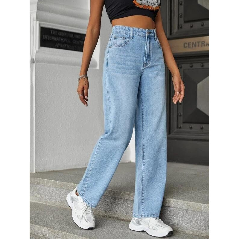 Kotty Women's High Rise Cotton Lycra Blend Ankle Length Relaxed Fit Jeans Light Blue (Blue,34)_Kottyladiesjeans1099Xxl