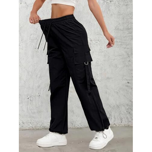 Leriya Fashion Women's High Waist Wide Leg Trousers | Casual & Formal Pants For Women |Loose Fit Track Pants | Gymwear | Cargo Pants | Elegant Office Wear | Stylish Jeans Look (Lf-Tr1201-M-Black)