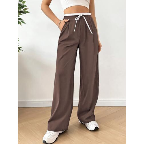 Leriya Fashion Women's High Waist Wide Leg Trousers | Casual & Formal Pants For Women |Loose Fit Track Pants | Gymwear | Cargo Pants | Elegant Office Wear | Stylish Jeans Look (Lf-Tr1168-S-Brown)