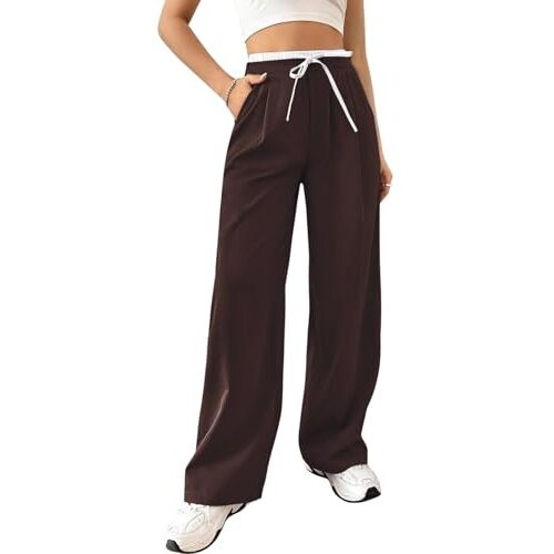 Leriya Fashion Women's High Waist Wide Leg Trousers | Casual & Formal Pants For Women |Loose Fit Track Pants | Gymwear | Cargo Pants | Elegant Office Wear | Stylish Jeans Look (Lf-Tr1169-S-Coffee)