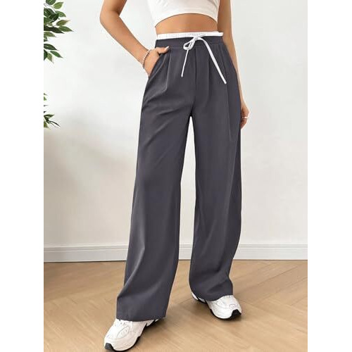 Leriya Fashion Women's High Waist Wide Leg Trousers | Casual & Formal Pants For Women |Loose Fit Track Pants | Gymwear | Cargo Pants | Elegant Office Wear | Stylish Jeans Look (Lf-Tr1167-S-Grey)