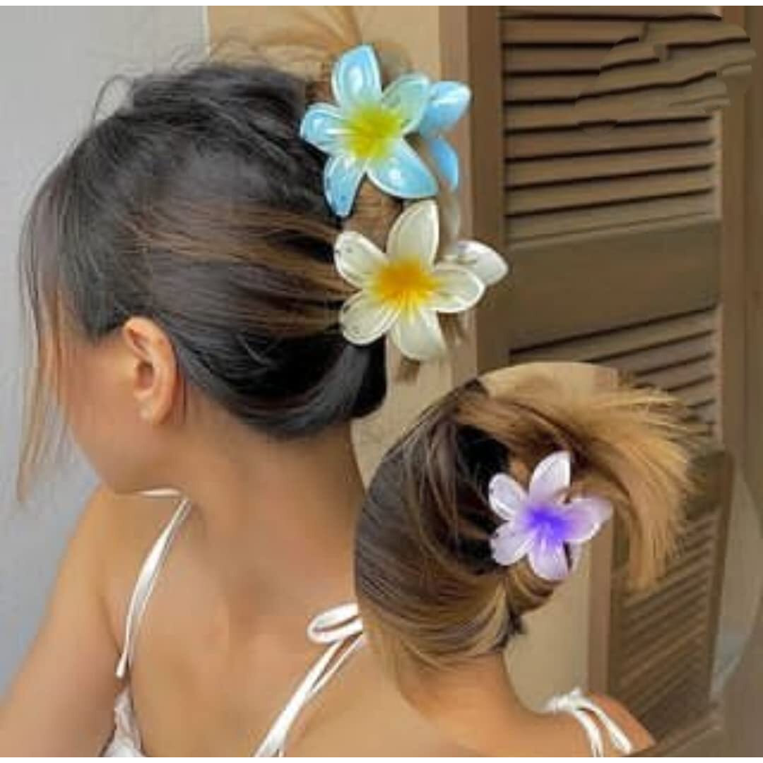 Lichie Big Flower Shape Hair Claw Clip For Long Hair For Girls And Women's- 4 Pieces Random Color