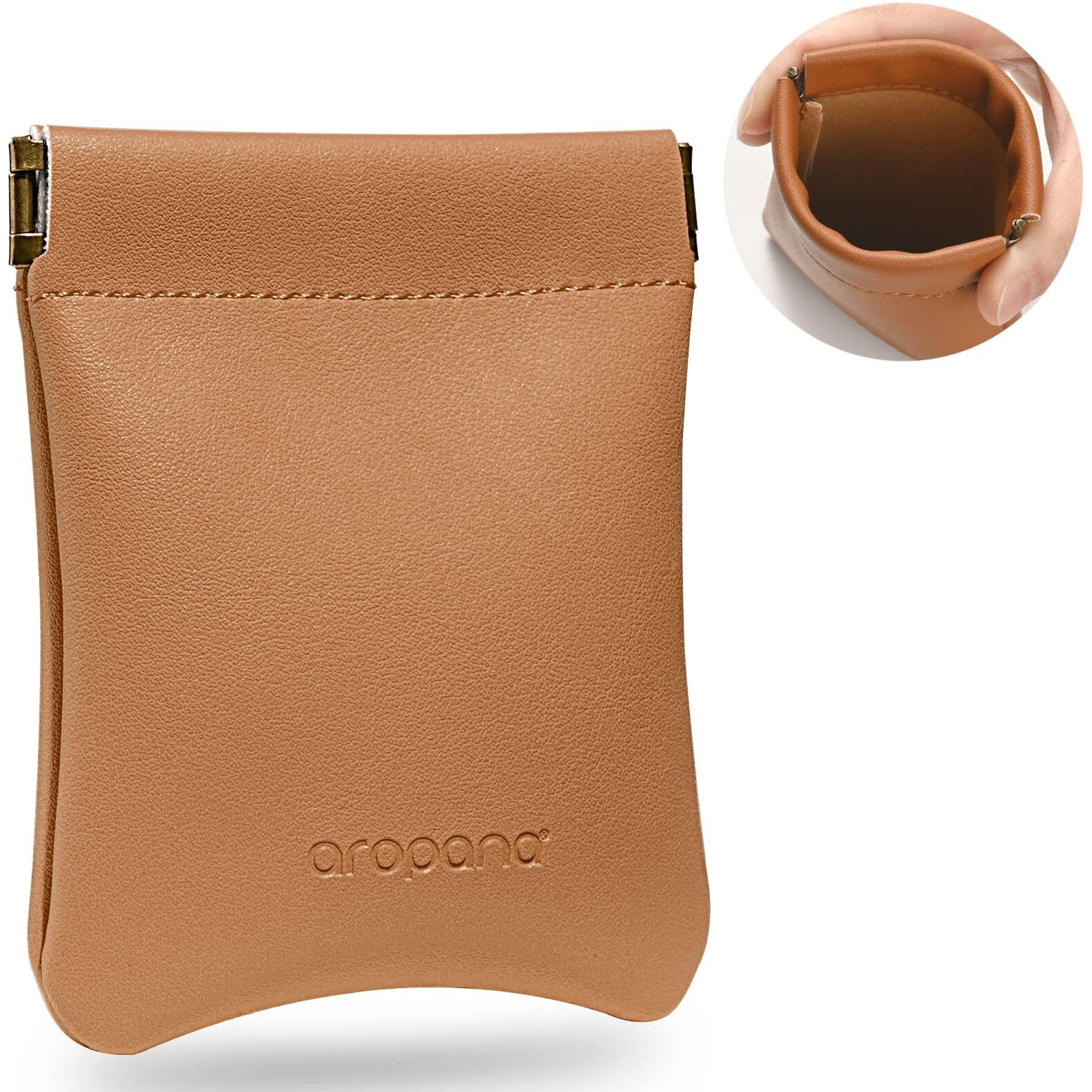 Aropana Self Closing Leather Travel Organiser Earphone AirPods Case Cosmetic Makeup Pouch Jewellery Bag Contact Lens Pouch Card Holder Mini Wallet for Men & Women (8.5CM  11CM) Fashion Brown