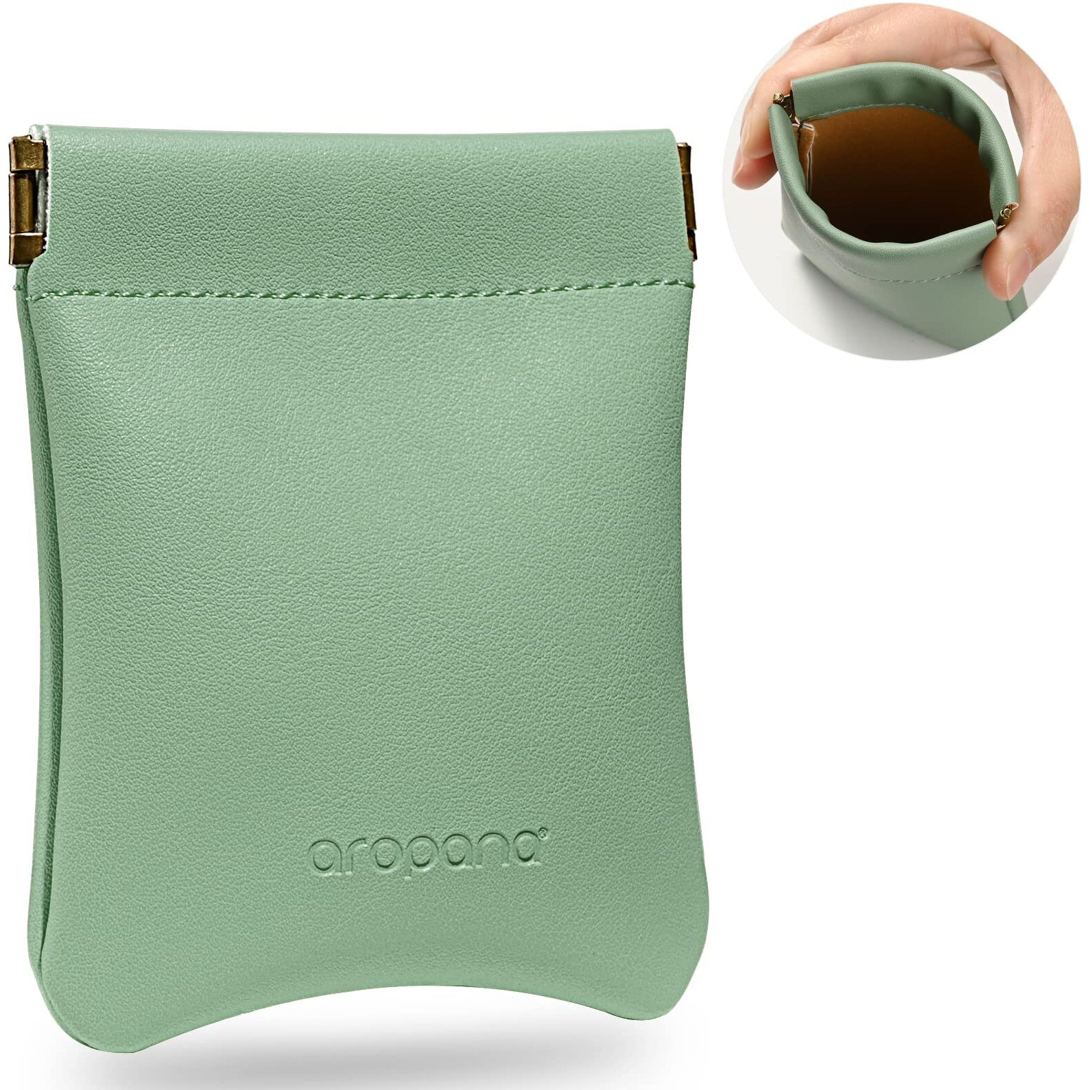 Aropana Self Closing Leather Pouch Portable Earphone AirPods Pouch Mini Storage Jewellery Bag Coin Card Holder for Men & Women (8.5CM  11CM) Pastel Green