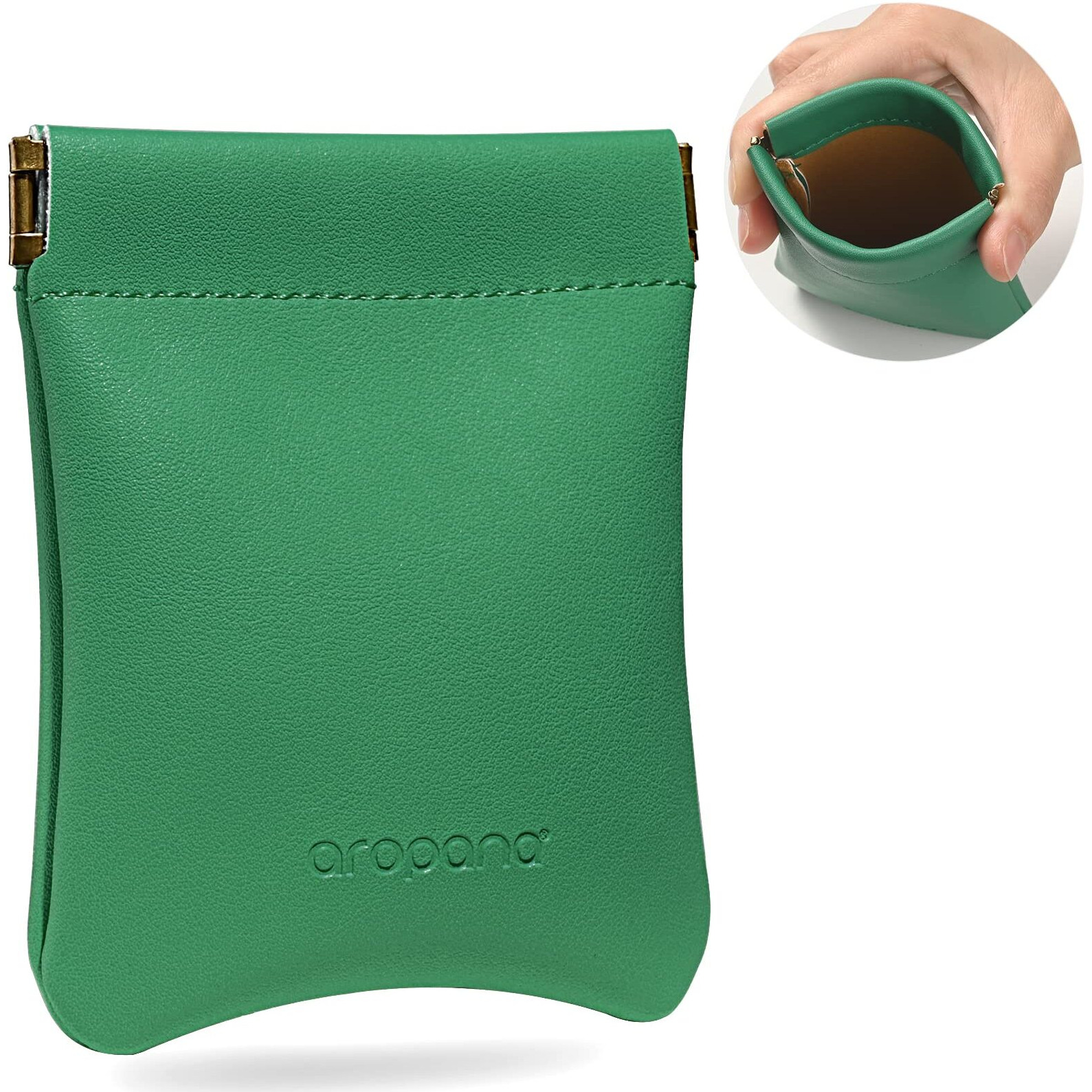 Aropana Self Closing Leather Pouch Portable Earphone AirPods Pouch Mini Storage Jewellery Bag Coin Card Holder for Men & Women (8.5CM  11CM) Emarald Green